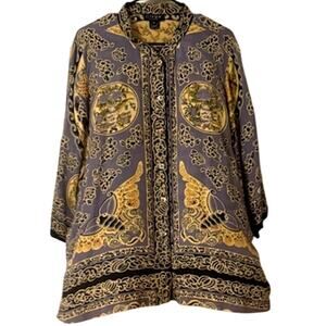 Citron Santa Monica Asian Silk Print Blouse XXL